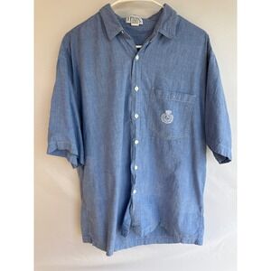 Honors Mens Blue Chambray Short Sleeve Button Down Shirt Crest Logo Size L
